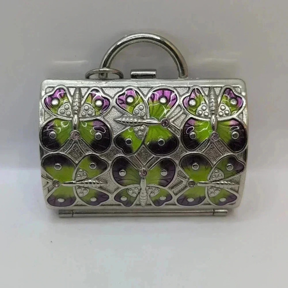 Judith Lieber Neiman Marcus Enamel Butterfly Crystals Pill Box keychain suitcase - Picture 3 of 7